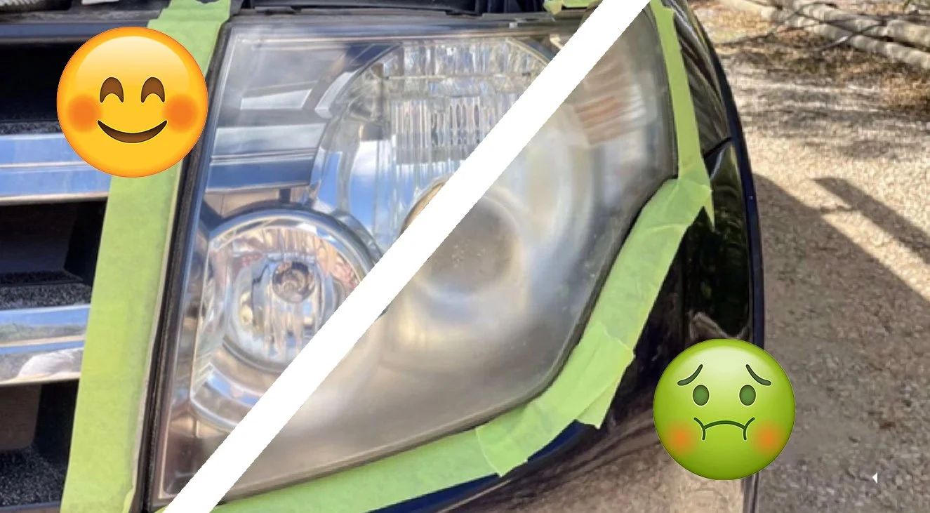 Restored headlight, before and after